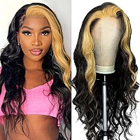 Haha 1B27 Black Honey Blonde Skunk Stripe Wigs Human Hair Light Brown Highlight Lace Front Wig Pre Plucked 13X4 Body Wave Gluel