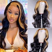 Haha 1B27 Black Honey Blonde Skunk Stripe Wigs Human Hair Light Brown Highlight Lace Front Wig Pre Plucked 13X4 Body Wave Gluel