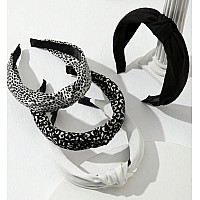 Knotted Headbands For Women Nonslip Fashion Hair Accessories With Cute Wide Top Knot Hoops For Hair In Black White And Leopa