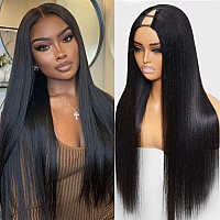 Beauty Forever V Part Wig Yaki Straight Human Hair Upgrade U Part Wigs Glueless Full Head Clip In Half Wig V Shape Wigs No Leave