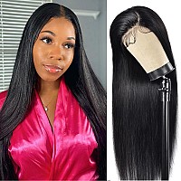 Sakalaka Straight Hd Lace Front Wigs Human Hair Pre Plucked 5X4 Straight Lace Closure Wigs For Women Natural Black Color Glueles