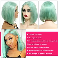 13X4 Bob Lace Front Wigs Human Hair 10 Inch Transparent Hd Lace Front Bob Wig Real Human Hair Mint Green Deep Parting Lace Front