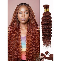 Ginger Braiding Hair 350 Braiding Hair 100G 24 Inch Copper Braiding Hair Extensions Deep Water Wave Curly Bulk Human Hair For Br