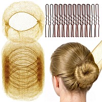 Fandamei 20Pcs Hair Nets For Buns Invisible And 40Pcs U Shaped Hair Pins Set 20Pcs 50Cm Bun Nets For Ballet Girls And 40Pcs Hai