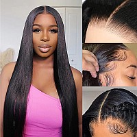 Sakalaka Straight Hd Lace Front Wigs Human Hair Pre Plucked 5X4 Straight Lace Closure Wigs For Women Natural Black Color Glueles