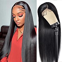 Sakalaka Straight Hd Lace Front Wigs Human Hair Pre Plucked 5X4 Straight Lace Closure Wigs For Women Natural Black Color Glueles