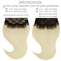 Lacer Hair Seamless Hair Extensions Pu Clip In Real Human Hair 16 Inch R260A Ombre Color Platinum Blonde With Darkest Brown Ro