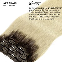 Lacer Hair Seamless Hair Extensions Pu Clip In Real Human Hair 16 Inch R260A Ombre Color Platinum Blonde With Darkest Brown Ro