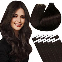 Laavoo Human Hair Tape In Extensions 2 Darkest Brown Hair Extensions Real Human Hair Tape Ins Straight Brown Tape In Hair Exten