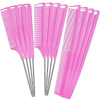 Patelai 12 Pieces Parting Comb For Braids Rat Tail Comb Steel Pintail Comb Fine Teeth Comb Heat Resistant Teasing Combs With Sta