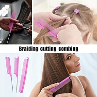 Patelai 12 Pieces Parting Comb For Braids Rat Tail Comb Steel Pintail Comb Fine Teeth Comb Heat Resistant Teasing Combs With Sta