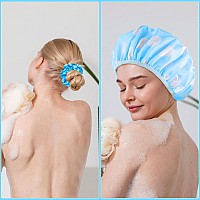 2 Packs Large Shower Cap Waterproof Reusable Shower Cap Double Layers Hat Bath Caps With Hair Scrunchies For Home Spa Salon