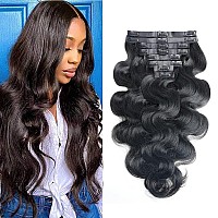 Pobokix Seamless Clip In Hair Extensions Human Hair Body Wave Human Hair Clip In Extensions 8Pcs Pu Clip Ins Remy Hair For Women