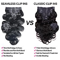 Pobokix Seamless Clip In Hair Extensions Human Hair Body Wave Human Hair Clip In Extensions 8Pcs Pu Clip Ins Remy Hair For Women