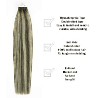 22 Inch Tape In Hair Extensions Human Hair Warm Brown Fading To Ash Blonde Highlight With Color Rremy Hair Tape In Human Hair Ex