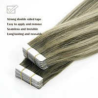 22 Inch Tape In Hair Extensions Human Hair Warm Brown Fading To Ash Blonde Highlight With Color Rremy Hair Tape In Human Hair Ex