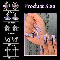 3D Purple Assorted Pearl Nail Charms Butterfly Planet Cross Heart Star Nail Rhinestones Charms Bow Flower Nail Charms For Manicu