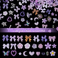 3D Purple Assorted Pearl Nail Charms Butterfly Planet Cross Heart Star Nail Rhinestones Charms Bow Flower Nail Charms For Manicu