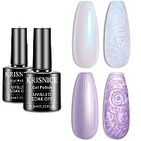 Krisnice Pearl Gel Nail Polish Glitter Pearlescent Shell Gel Polish Beige Pearl Purple Shimmer Mermaid Swirl Thread Effect Gel S