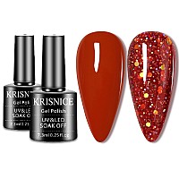 Krisnice Glitter Gel Polish Christmas Red Glitter Gel Nail Polish Sparkle Shimmer Gel Glitter Nail Polish Fall Winter Soak Off L