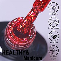 Krisnice Glitter Gel Polish Christmas Red Glitter Gel Nail Polish Sparkle Shimmer Gel Glitter Nail Polish Fall Winter Soak Off L