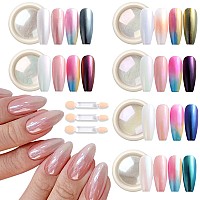 Fcozpjk White Chrome Nail Powder 6 Colors Pearl Chrome Powder For Nails Mirror Effect Metallic Rubbing Pigment Dust Glazed Don