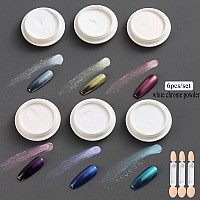 Fcozpjk White Chrome Nail Powder 6 Colors Pearl Chrome Powder For Nails Mirror Effect Metallic Rubbing Pigment Dust Glazed Don