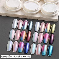 Fcozpjk White Chrome Nail Powder 6 Colors Pearl Chrome Powder For Nails Mirror Effect Metallic Rubbing Pigment Dust Glazed Don