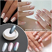 Fcozpjk White Chrome Nail Powder 6 Colors Pearl Chrome Powder For Nails Mirror Effect Metallic Rubbing Pigment Dust Glazed Don