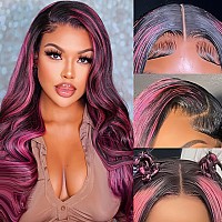 Highlight Lace Front Wig Human Hair 1Bpink Colored Lace Front Wigs Human Hair 13X4 Body Wave Ombre Pink Wig Skunk Stripe Human