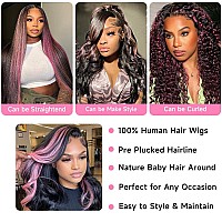 Highlight Lace Front Wig Human Hair 1Bpink Colored Lace Front Wigs Human Hair 13X4 Body Wave Ombre Pink Wig Skunk Stripe Human