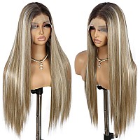 Sapphirewigs Highlight Brown Lace Front Wigs 13X6 Hd Lace Long Straight Glueless Wigs Pre Plucked Highlight Wear And Go Wigs Sil