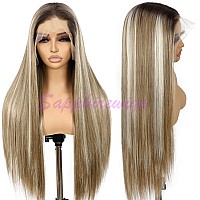 Sapphirewigs Highlight Brown Lace Front Wigs 13X6 Hd Lace Long Straight Glueless Wigs Pre Plucked Highlight Wear And Go Wigs Sil