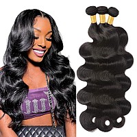 Hellosh 12A Human Hair Bundles 14 16 18 Inch Body Wave Bundles Human Hair 100 Unprocessed Brazilian Virgin Hair 3 Bundles Human