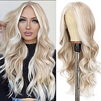 Sapphirewigs Highlight Brown Lace Front Wig Long Wavy Ombre Brown Blonde 13X4 Synthetic Wear And Go Lace Front Wigs For Women Da