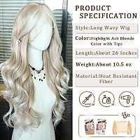 Sapphirewigs Highlight Brown Lace Front Wig Long Wavy Ombre Brown Blonde 13X4 Synthetic Wear And Go Lace Front Wigs For Women Da