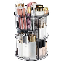 Cq Acrylic 360 Degree Rotating Makeup Organizer Countertop For Vanitadjustable Make Up Holder Heightgrey Plastic Spinning Skin