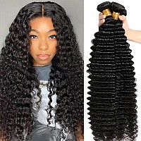 Deep Wave Bundles Human Hair 4 Bundles 22 24 26 28 Inch Human Hair Bundles 100 Unprocessed Virgin Hair Water Wave Bundles Wet A