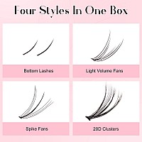 Allove Lash Clusters Kit Individual Lashes Multitype Mixed Diy Lash Extensions Kit With Bottom Lashes 7D Spike Fans 20D Clust