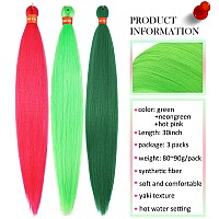 Colorful Pre Stretched Braiding Hair 30 Inch Festival Kanekalon Braid Hair Extensions 3 Packs Braiding Hair Pre Stretchedgreen