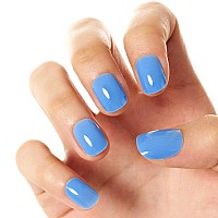 Glamermaid Press On Nails Extra Short Squoval Spring Summer Dusty Blue Glue On Gel Nails 24Pcs Glossy Round Reusable Uv Finish