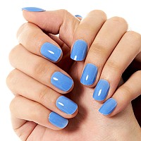 Glamermaid Press On Nails Extra Short Squoval Spring Summer Dusty Blue Glue On Gel Nails 24Pcs Glossy Round Reusable Uv Finish