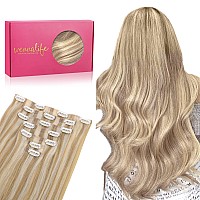 Wennalife Seamless Clip In Hair Extensions Human Hair 24 Inch 160G 7Pcs Dirty Blonde Highlighted Bleach Blonde Hair Extensions