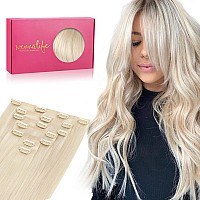 Wennalife Seamless Clip In Hair Extensions Human Hair 24 Inch 160G 7Pcs Platinum Blonde Real Hair Extensions Clip In Human Hair