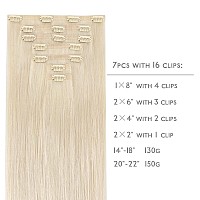 Wennalife Seamless Clip In Hair Extensions Human Hair 24 Inch 160G 7Pcs Platinum Blonde Real Hair Extensions Clip In Human Hair