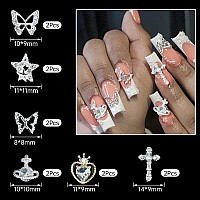 3D Assorted White Pearl Nail Charms Butterfly Planet Cross Heart Star Nail Rhinestones Charms Bow Flower Nail Charms For Manicur