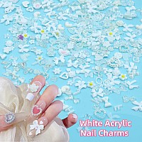 3D Assorted White Pearl Nail Charms Butterfly Planet Cross Heart Star Nail Rhinestones Charms Bow Flower Nail Charms For Manicur