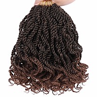 Leeven 6 Inch Senegalese Twist Crochet Hair With Curly Ends 8 Packs Ombre Brown Pre Looped Wavy Hanava Twist 2 Strand Short Twis