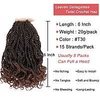 Leeven 6 Inch Senegalese Twist Crochet Hair With Curly Ends 8 Packs Ombre Brown Pre Looped Wavy Hanava Twist 2 Strand Short Twis