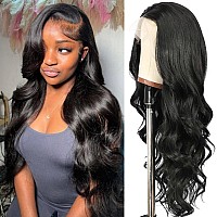 Sapphirewigs 13 4 Black Synthetic Lace Front Wig Real Hd Wig Pre Plucked Glueless Wig Long Loose Body Wave Natural Black Color